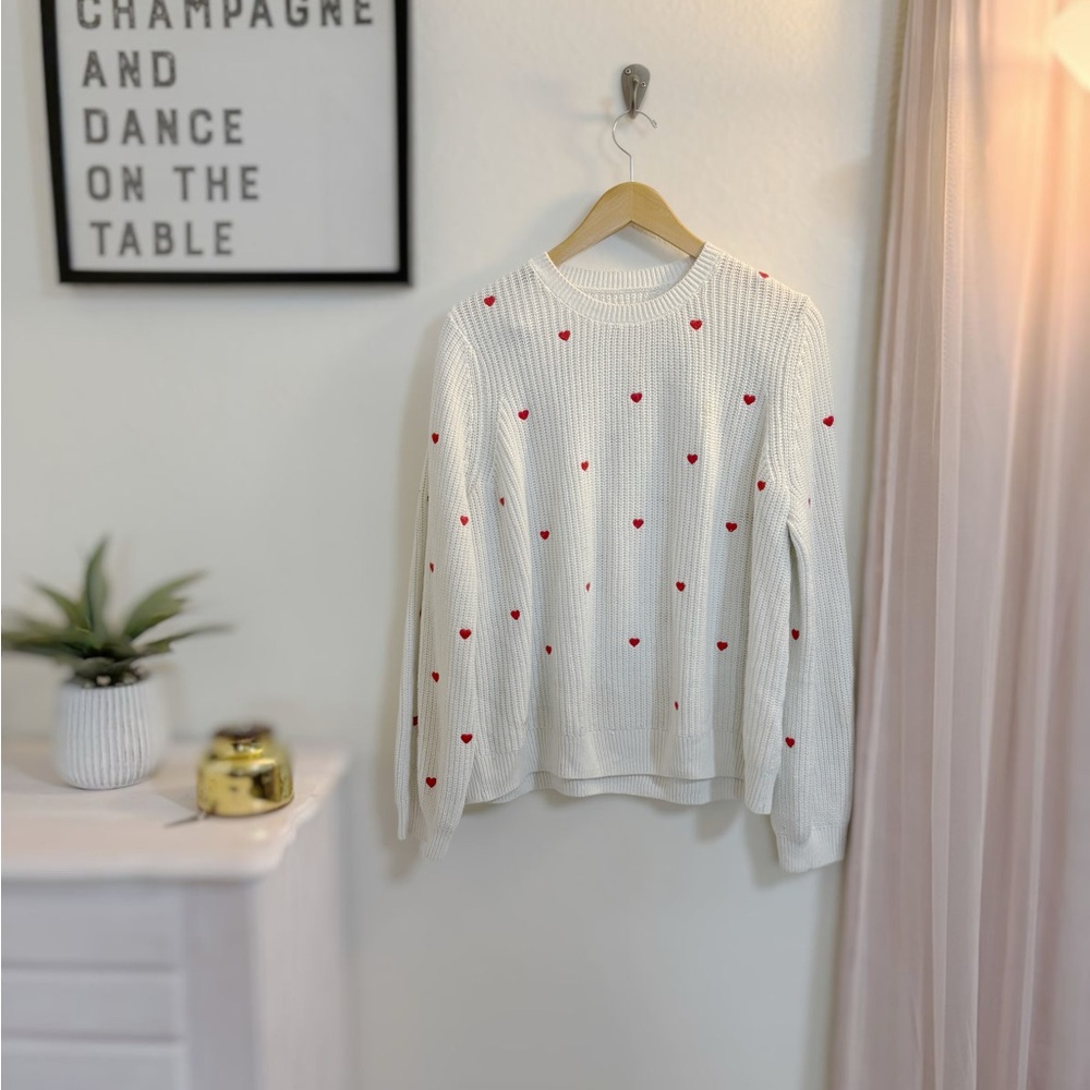 Lucky Brand White Knit Sweater with Red Heart